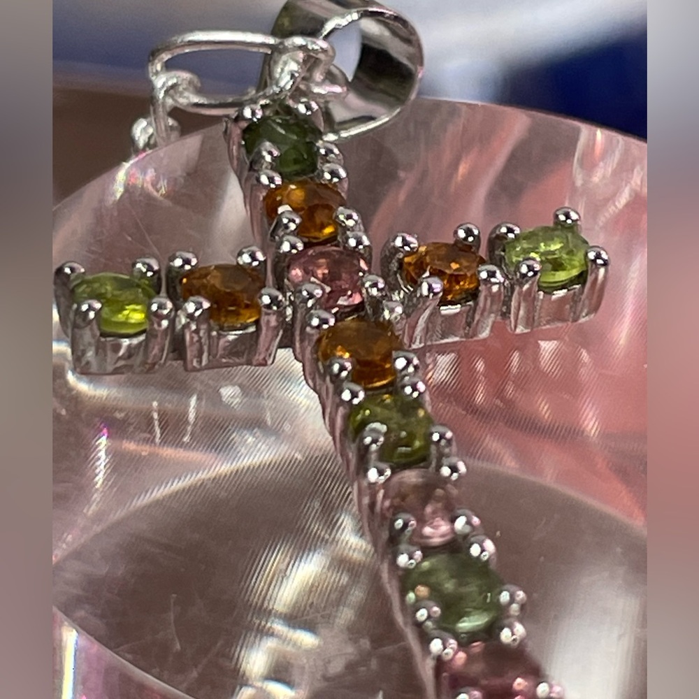 Clearance‼️Tourmaline Silver Cross. Pendant and necklace. Figaro chain